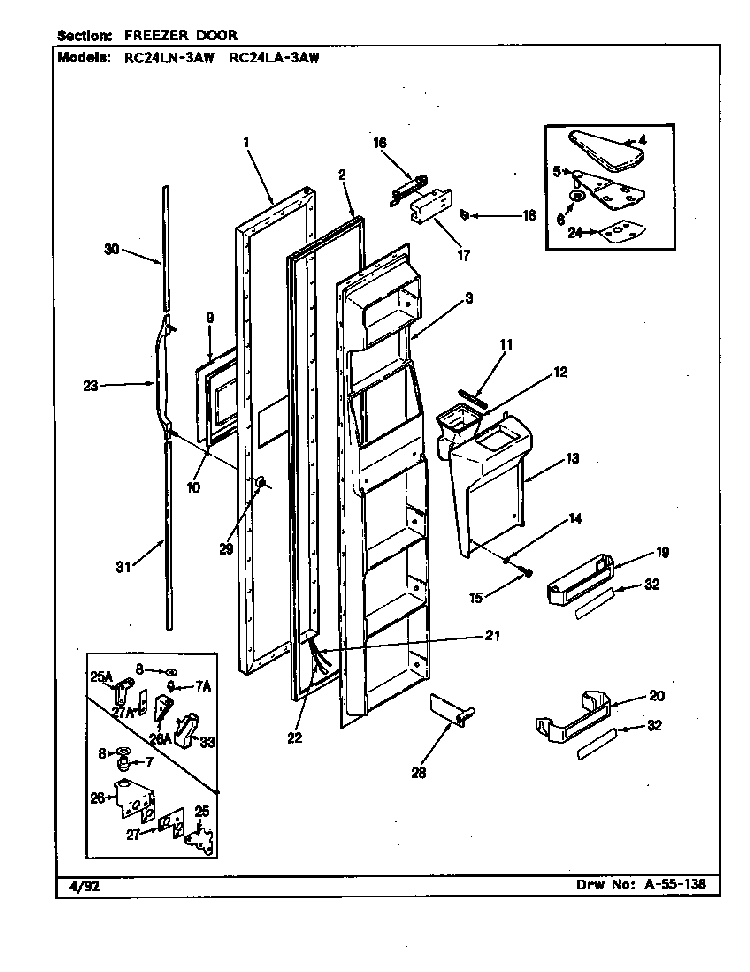 Freezer Door Diagram and Parts List for RC24LA-3AW BS81D Magic Chef Refrigerator