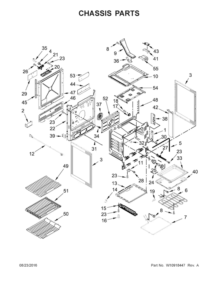 Chassis Parts Diagram and Parts List for JDS1450CDS1  Jenn-Air Range