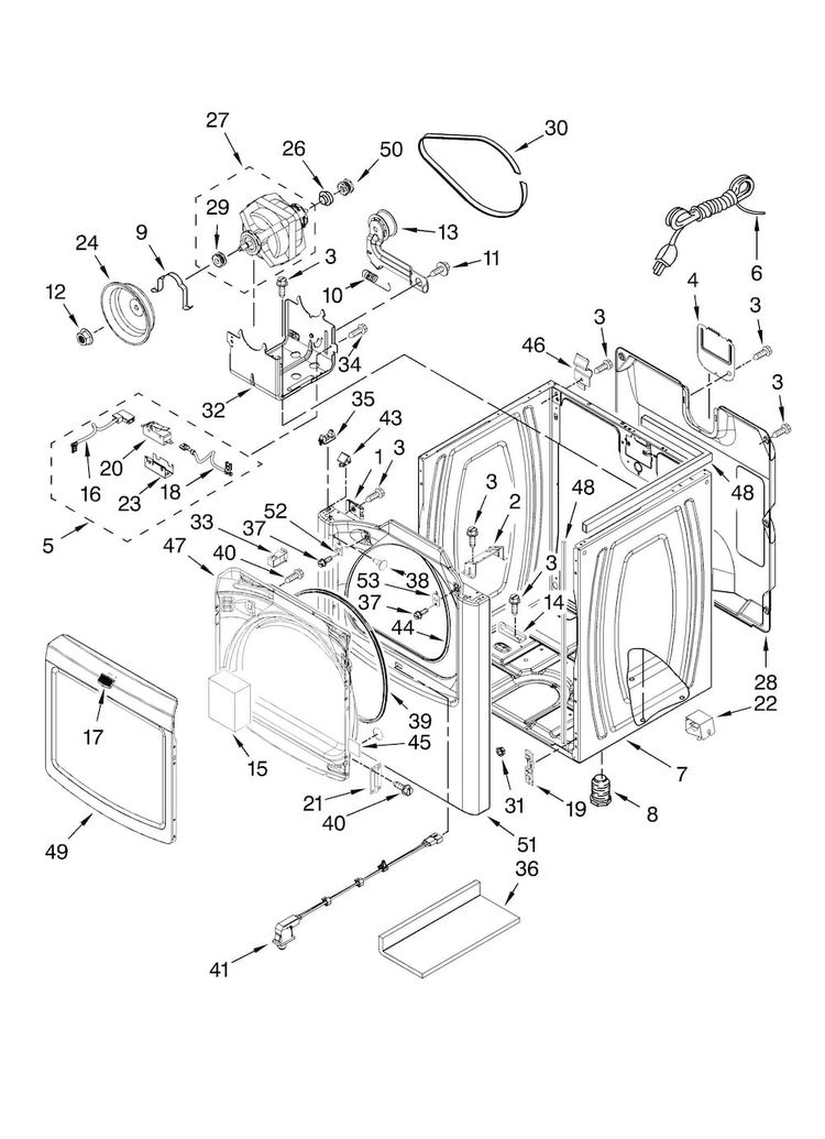 Cabinet Parts Diagram and Parts List for MGDB400VQ0  Maytag Dryer