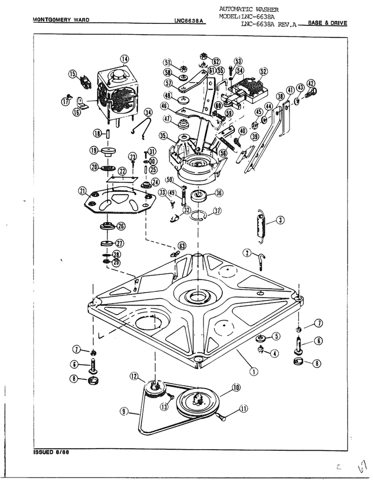 Base And Drive Diagram and Parts List for 6638A  Norge Washer