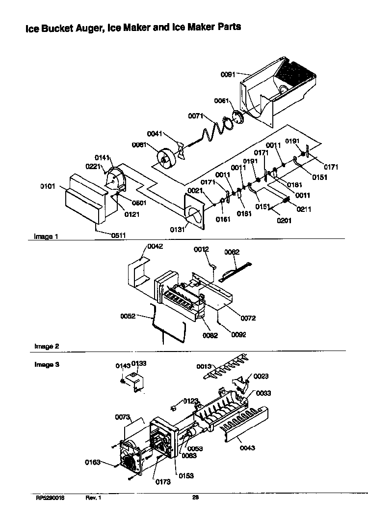 Ice Bucket Auger, Ice Maker And Ice Maker Parts Diagram and Parts List for SRD526TW-P1310201WW  Amana Refrigerator