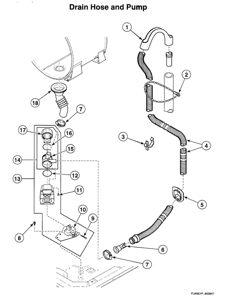Pump Assy Diagram and Parts List for LTSA7AWN  Speed Queen Washer Dryer Combo