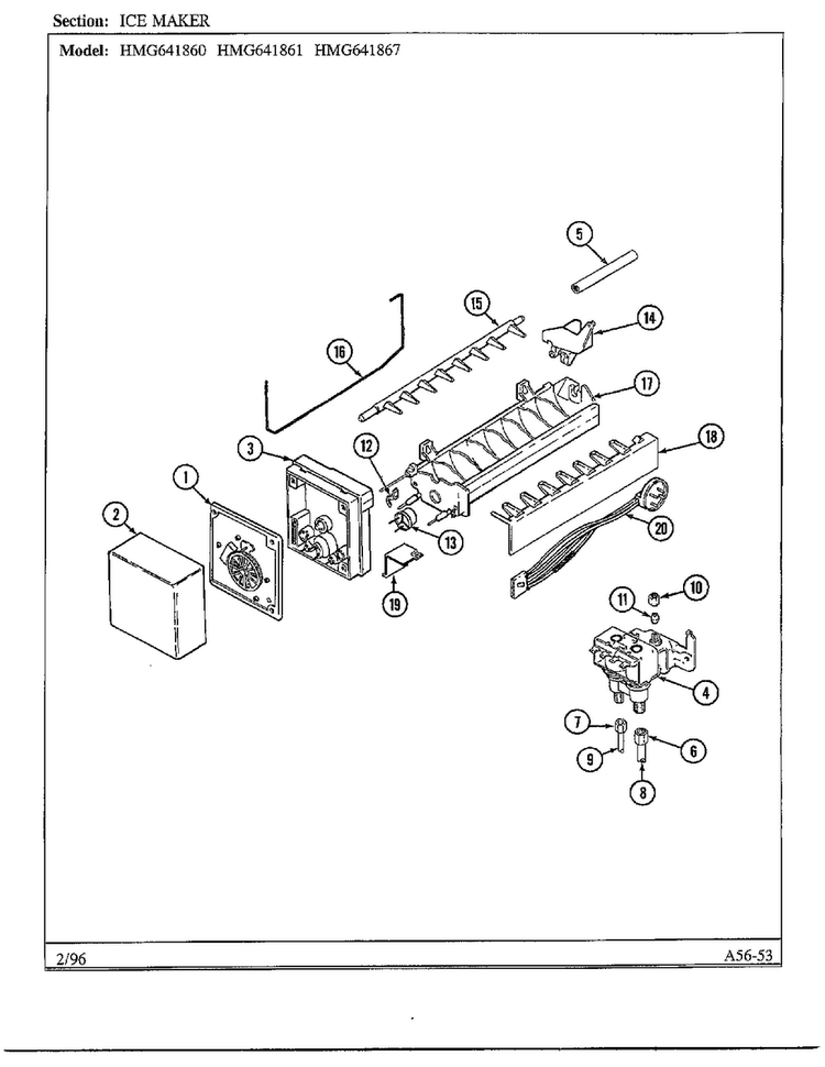 Ice Maker Diagram and Parts List for 641861  Admiral Refrigerator