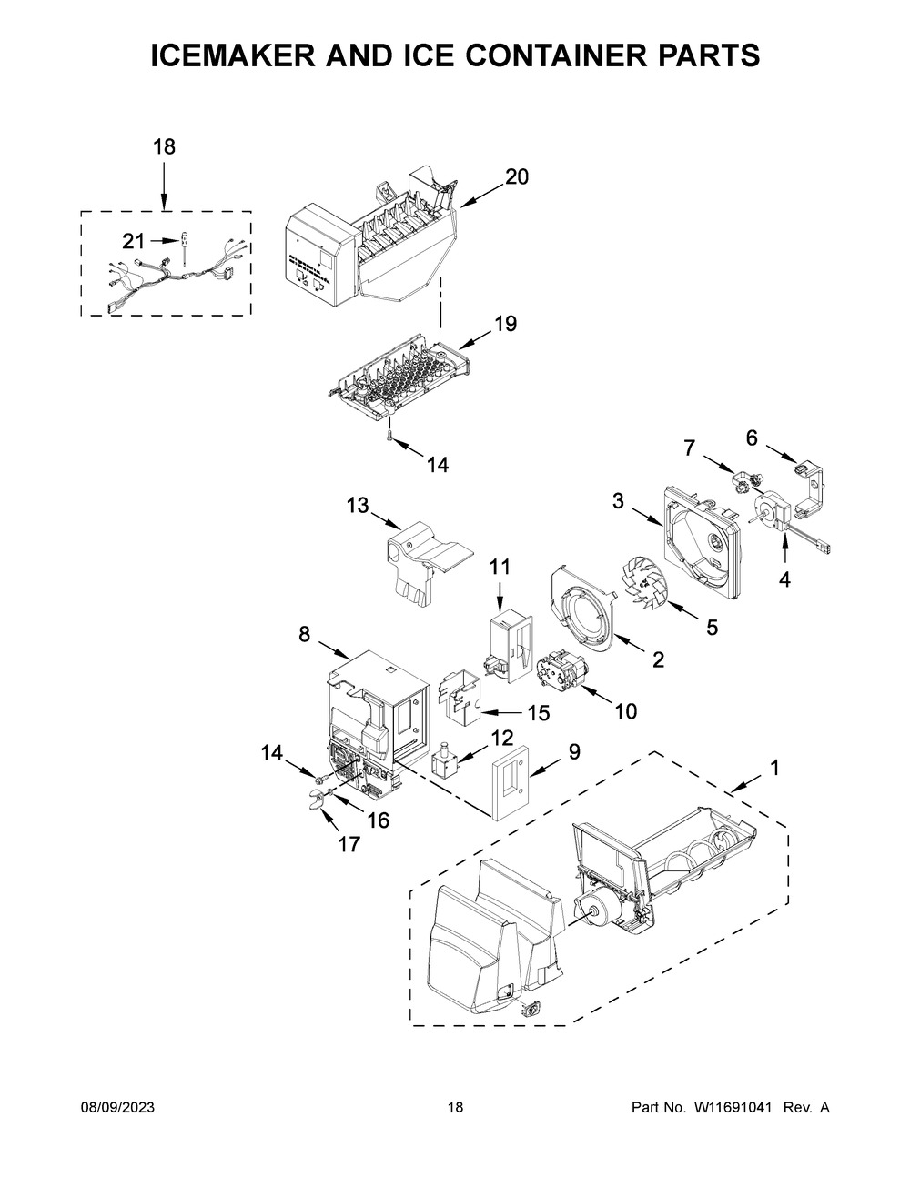 Icemaker And Ice Container Parts Diagram and Parts List for MFI2570FEZ14  Maytag Refrigerator