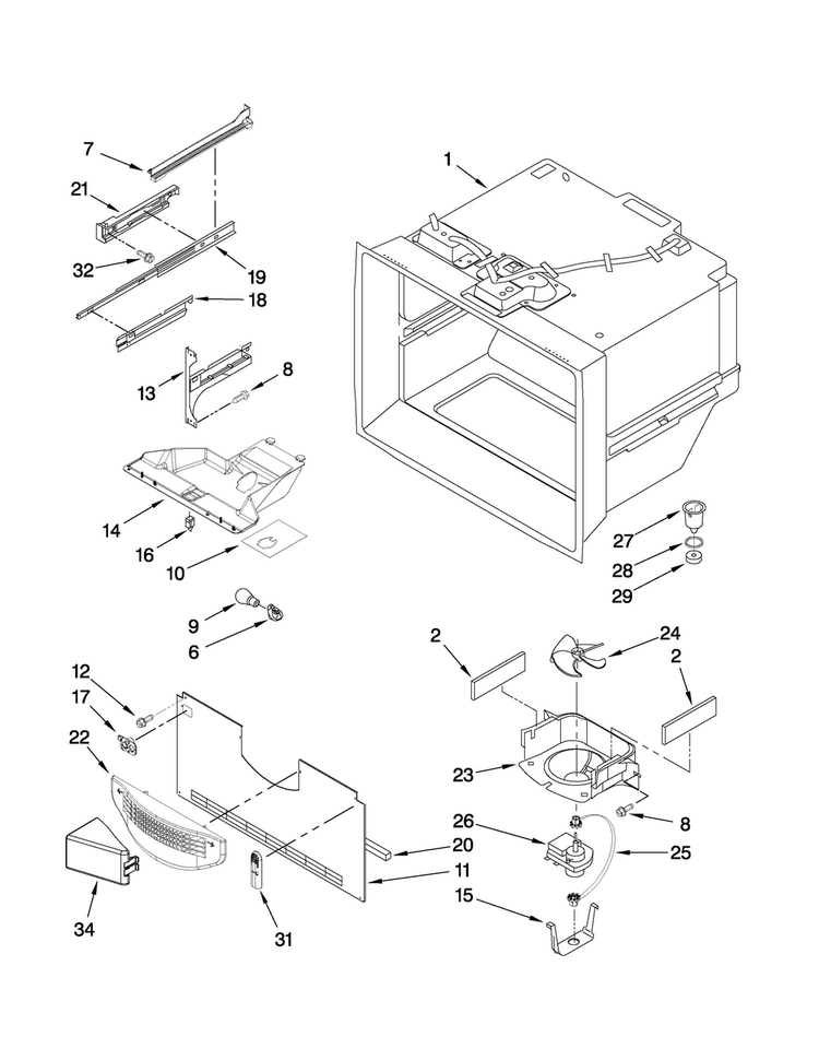 Freezer Liner Parts Diagram and Parts List for MBF1958WES2  Maytag Refrigerator