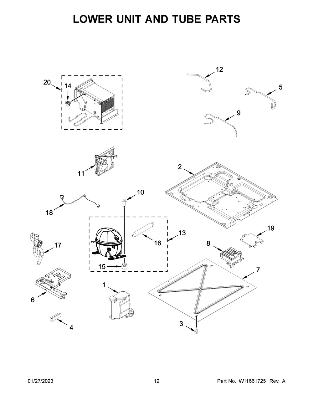 Lower Unit And Tube Parts Diagram and Parts List for JBZFR24IGX10  Jenn-Air Freezer