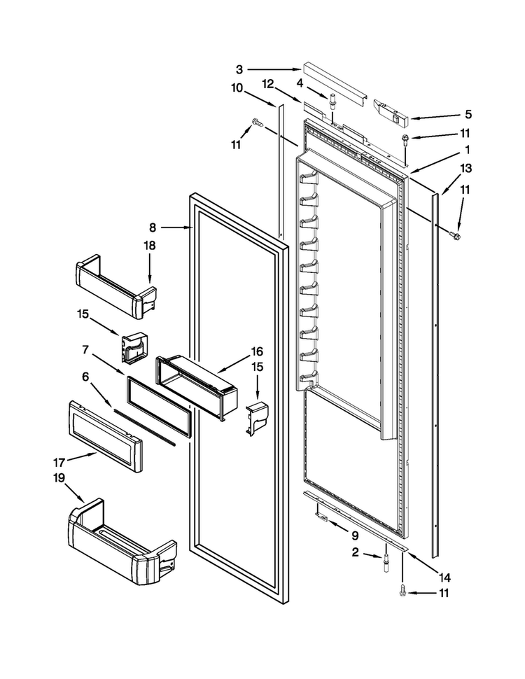 Refrigerator Door Parts Diagram and Parts List for JS42NXFXDW04  Jenn-Air Refrigerator