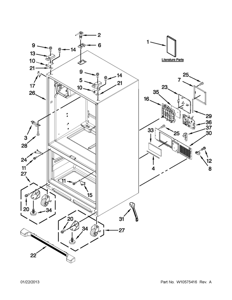 Cabinet Parts Diagram and Parts List for MFI2665XEM8  Maytag Refrigerator