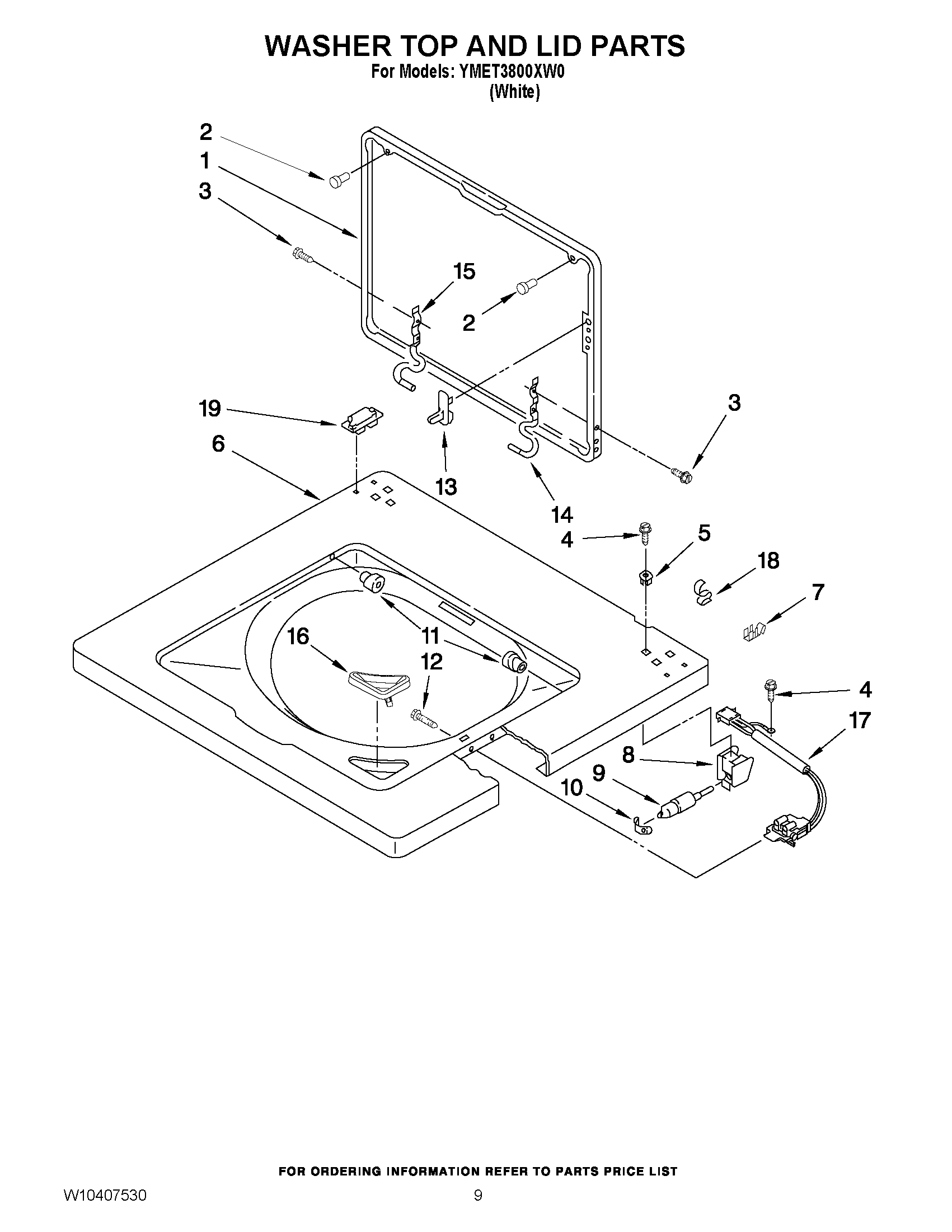 06 - WASHER TOP AND LID PARTS Diagram and Parts List for YMET3800XW0  Maytag Washer Dryer Combo