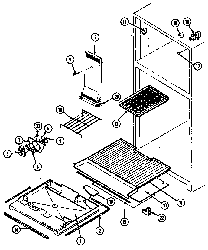 Freezer Compartment Diagram and Parts List for RB191PA DG51B Magic Chef Refrigerator