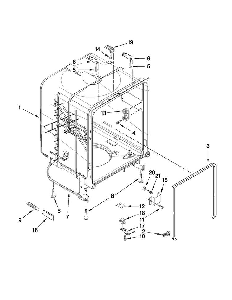 Tub And Frame Parts Diagram and Parts List for MDB4630AWB5  Maytag Dishwasher