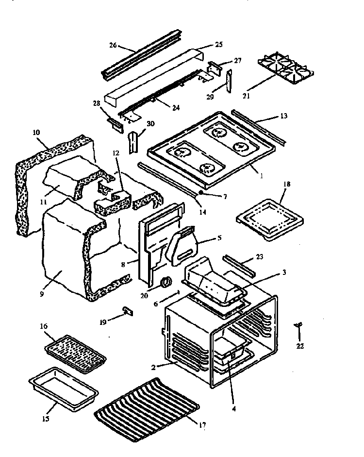 Main Top And Oven Assy Diagram and Parts List for RST310UK-P1130738NK  Caloric Range