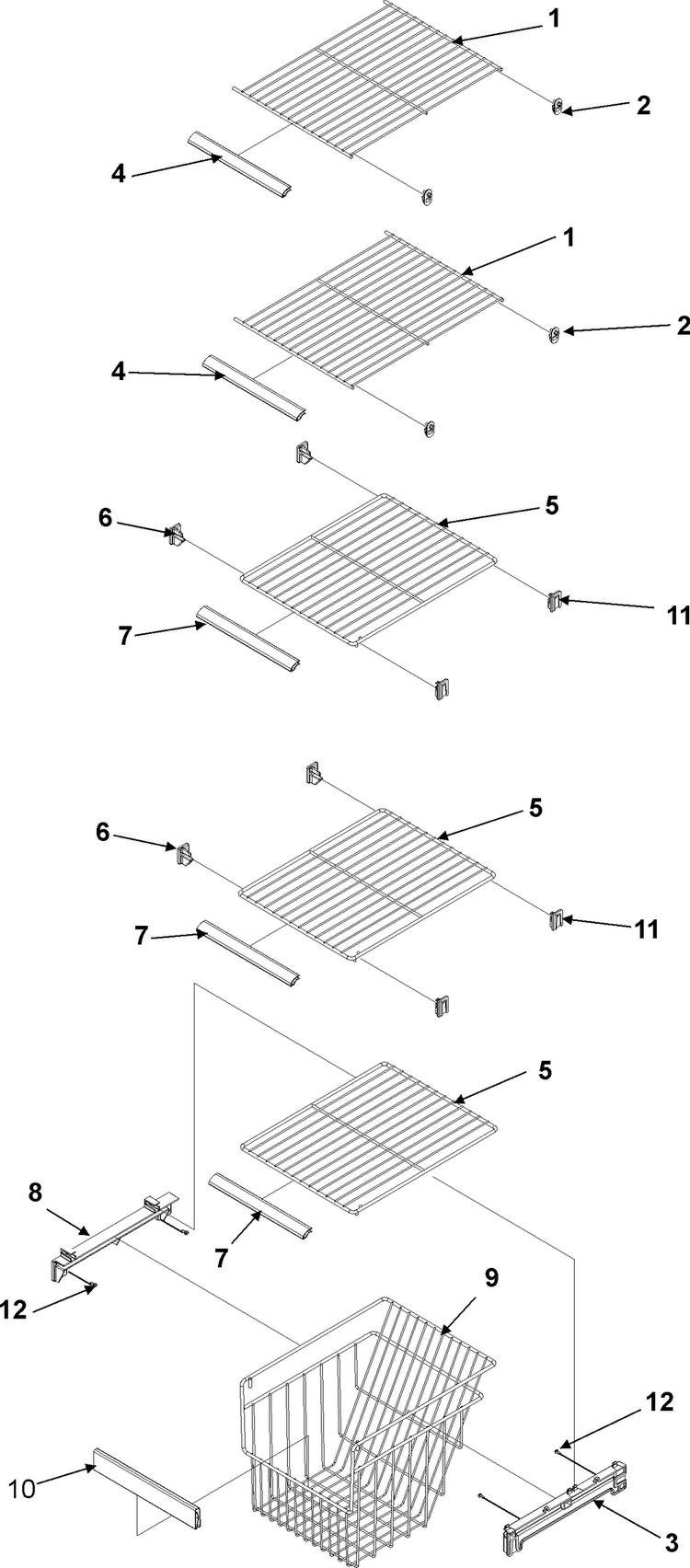 Freezer Shelves Diagram and Parts List for AC2224PEKB0  Amana Refrigerator
