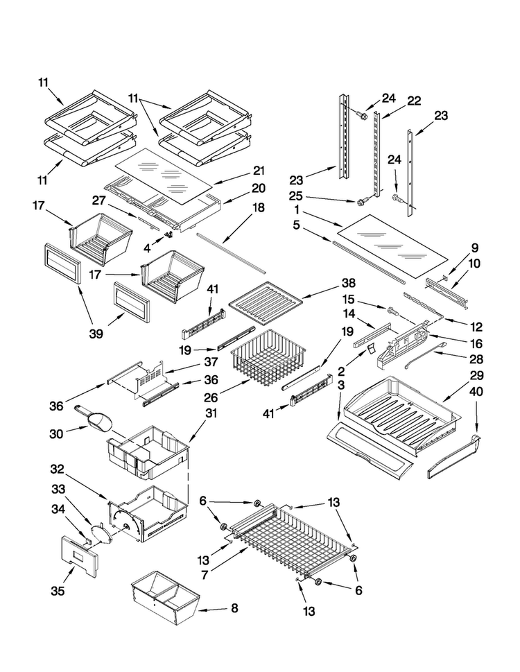 Shelf Parts Diagram and Parts List for JFC2290VTB4  Jenn-Air Refrigerator