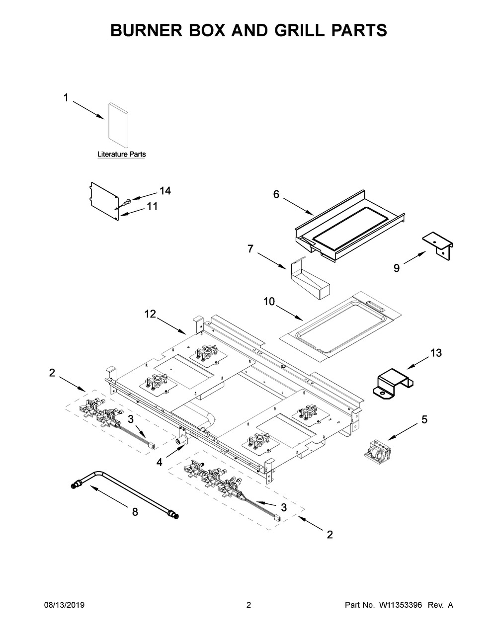 Burner Box And Grill Parts Diagram and Parts List for JGRP636HL00  Maytag Range