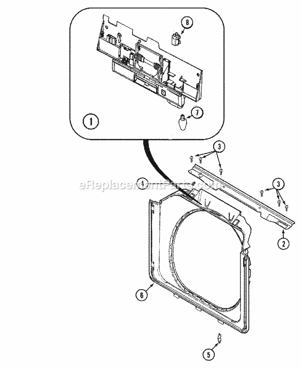 DOOR SHROUD & DOOR LATCH ASSEMBLY Diagram and Parts List for MAH6500AWW  Maytag Washer