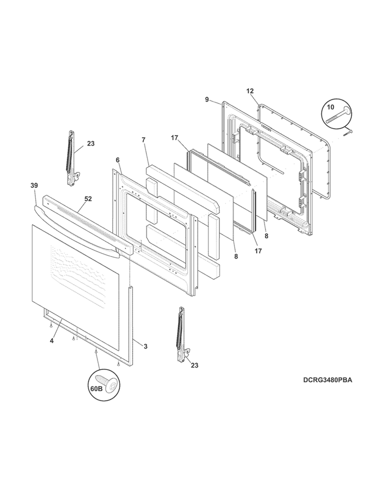 Door Diagram and Parts List for CRG3485QWA  Crosley Range