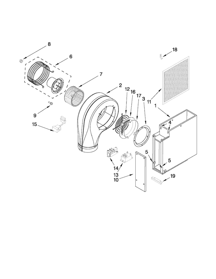 Blower Unit Parts Diagram and Parts List for JGD8348CDP16  Jenn-Air Cooktop