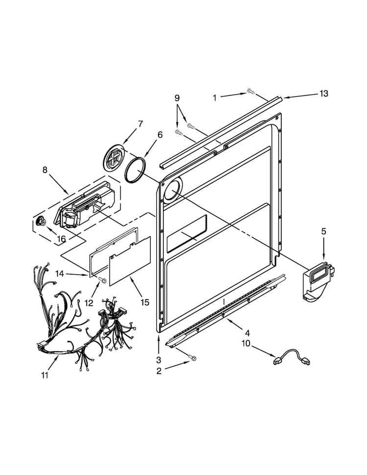 Door And Latch Parts Diagram and Parts List for JDB3650AWF3  Jenn-Air Dishwasher