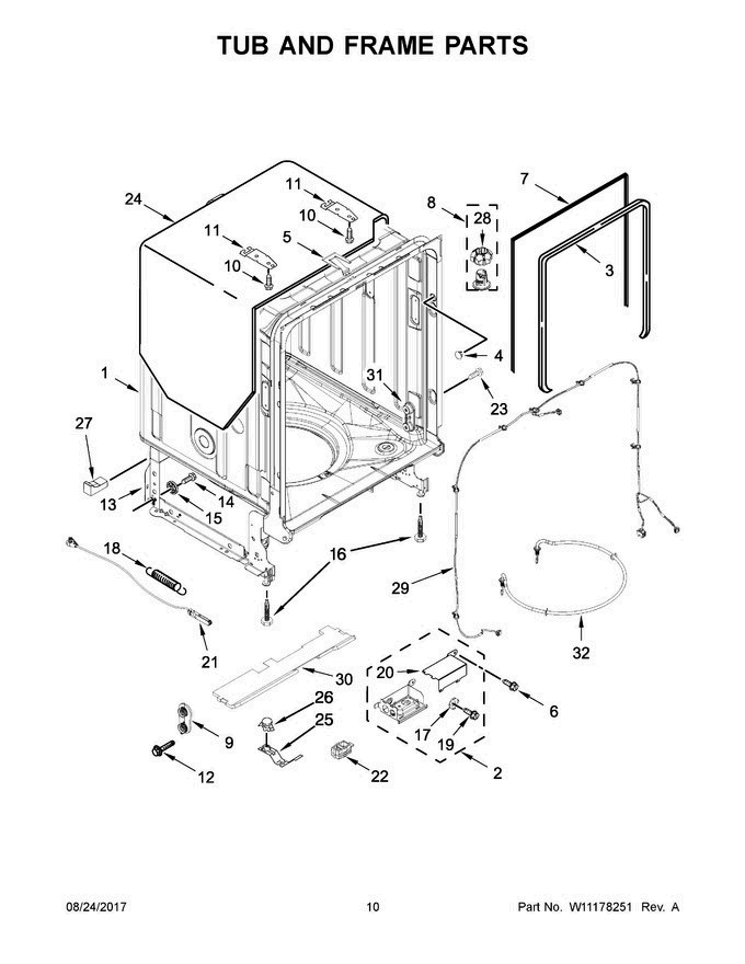 06 - Tub And Frame Parts Diagram and Parts List for JDB9200CWX4  Jenn-Air Dishwasher
