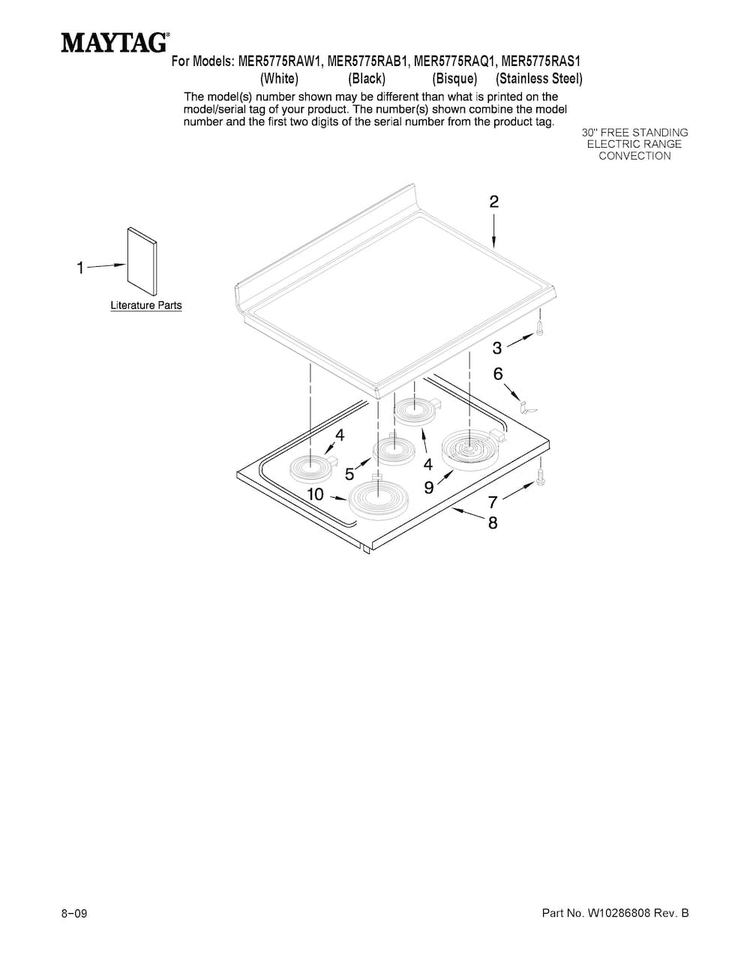 Cooktop Parts Diagram and Parts List for MER5775RAW1  Maytag Range