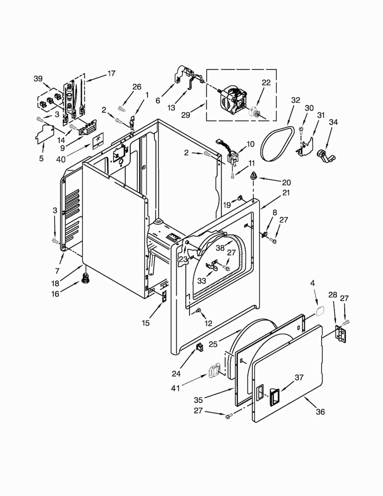 Cabinet Parts Diagram and Parts List for CED126SDW0  Crosley Dryer
