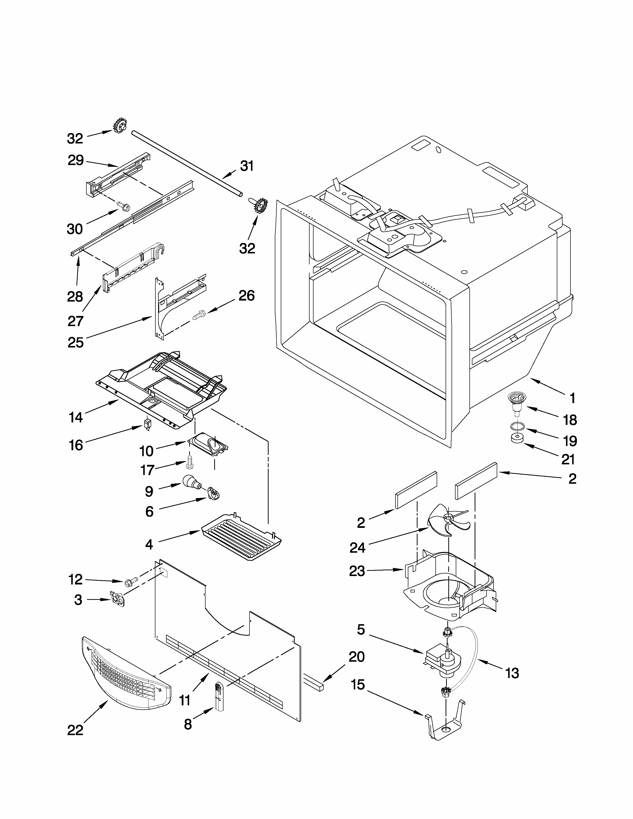 Freezer Liner Parts Diagram and Parts List for RY4951000W2  Maytag Refrigerator