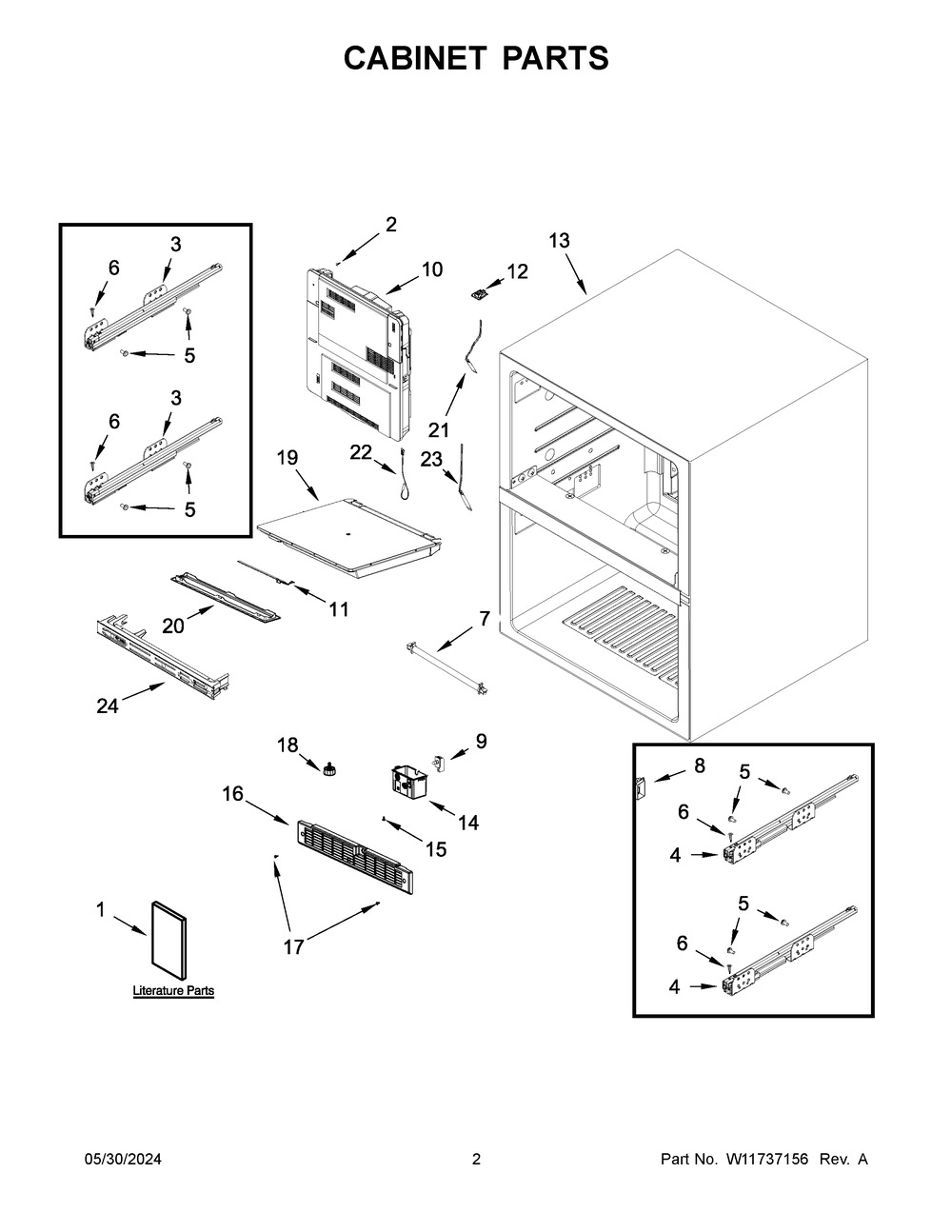 Cabinet Parts Diagram and Parts List for JUCFP242HM12  Jenn-Air Refrigerator