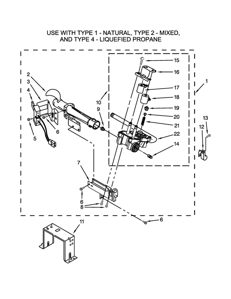 Burner Assembly Diagram and Parts List for MLG27PNBGW0  Maytag Dryer