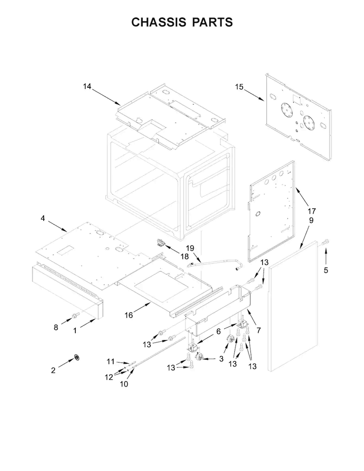 Chassis Parts Diagram and Parts List for JGRP430WP02  Jenn-Air Range