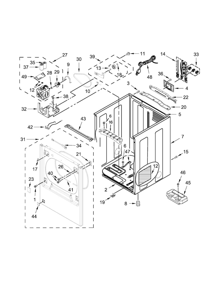 Cabinet Parts Diagram and Parts List for 7MMGDB855EC1  Maytag Dryer