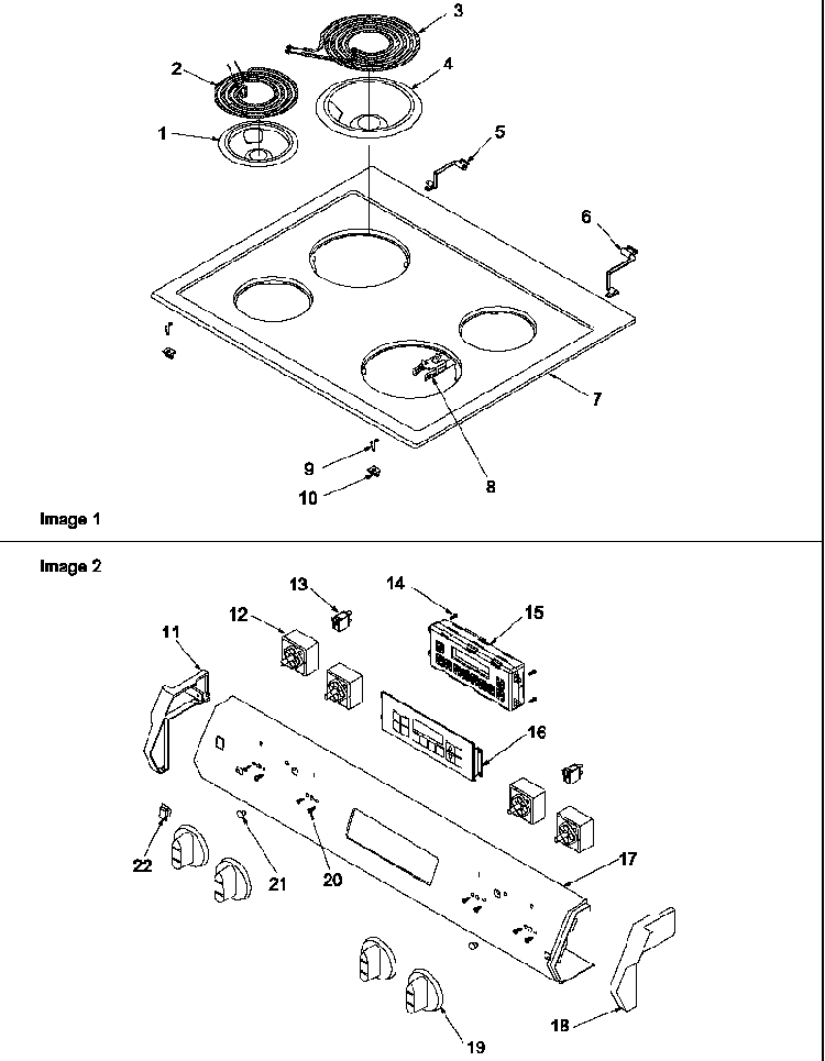 Main Top And Control Panel Diagram and Parts List for ZRRS6550E P1130652NE Amana Range