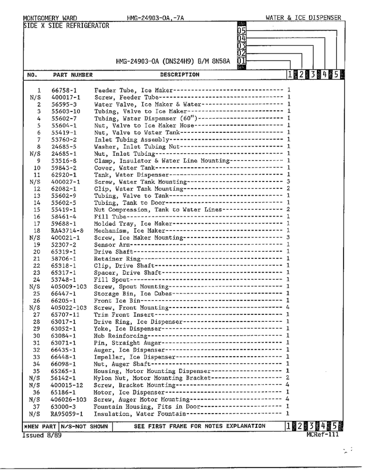 Ice And Water Dispenser Page 2 Diagram and Parts List for 24903-OA  Admiral Refrigerator