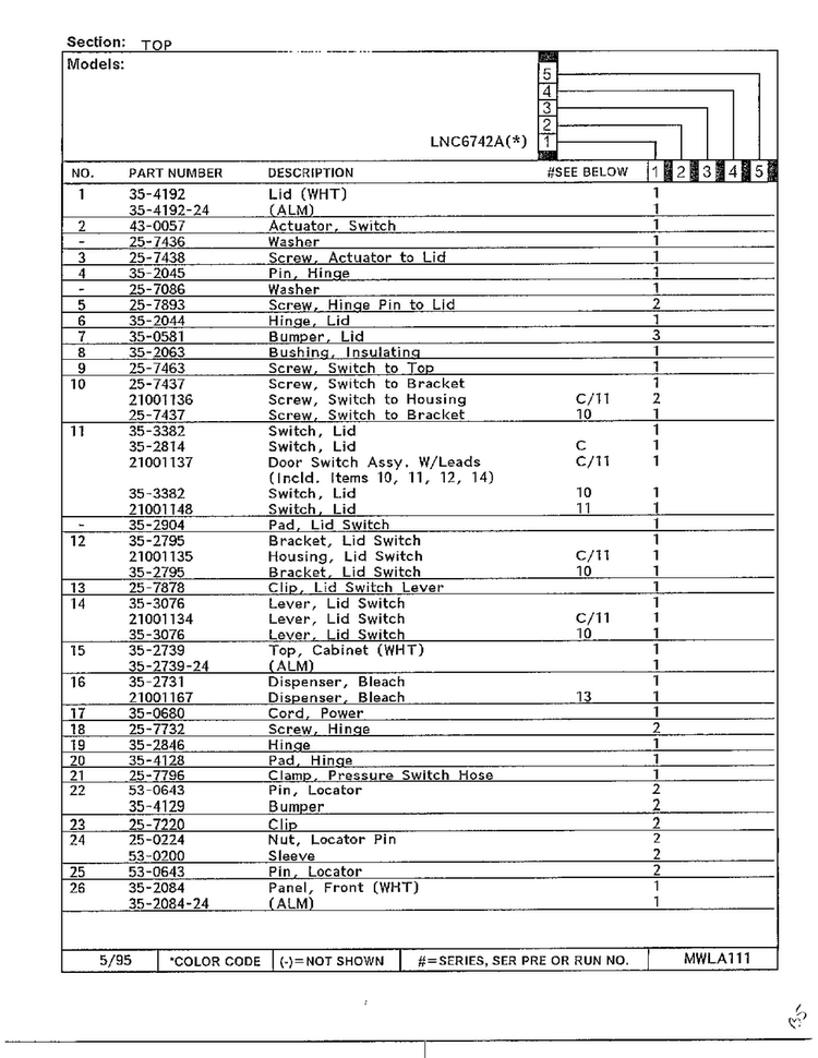 Top Page 2 Diagram and Parts List for 6742A  Norge Washer