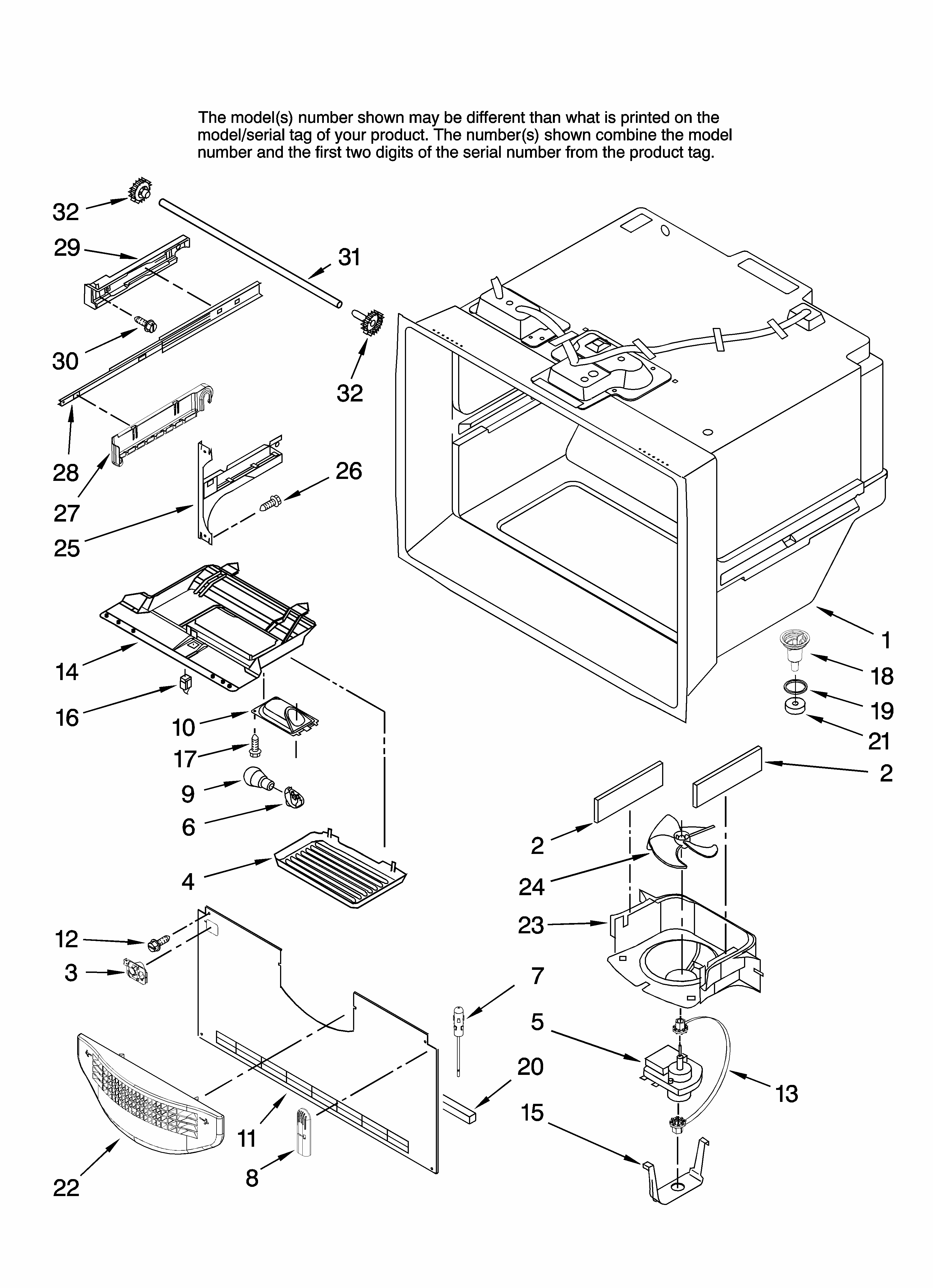 Freezer Liner Parts Diagram and Parts List for G32027WEKB11  Maytag Refrigerator