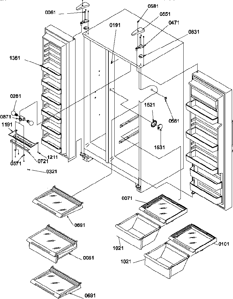 Refrigerator/freezer Shelves, Lights, And Hinges Diagram and Parts List for SS21SL-P1193802WL  Amana Refrigerator