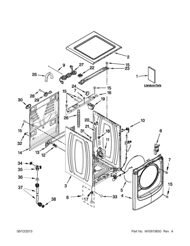 Top And Cabinet Parts Diagram and Parts List for 7MMHW7000BG0  Maytag Washer