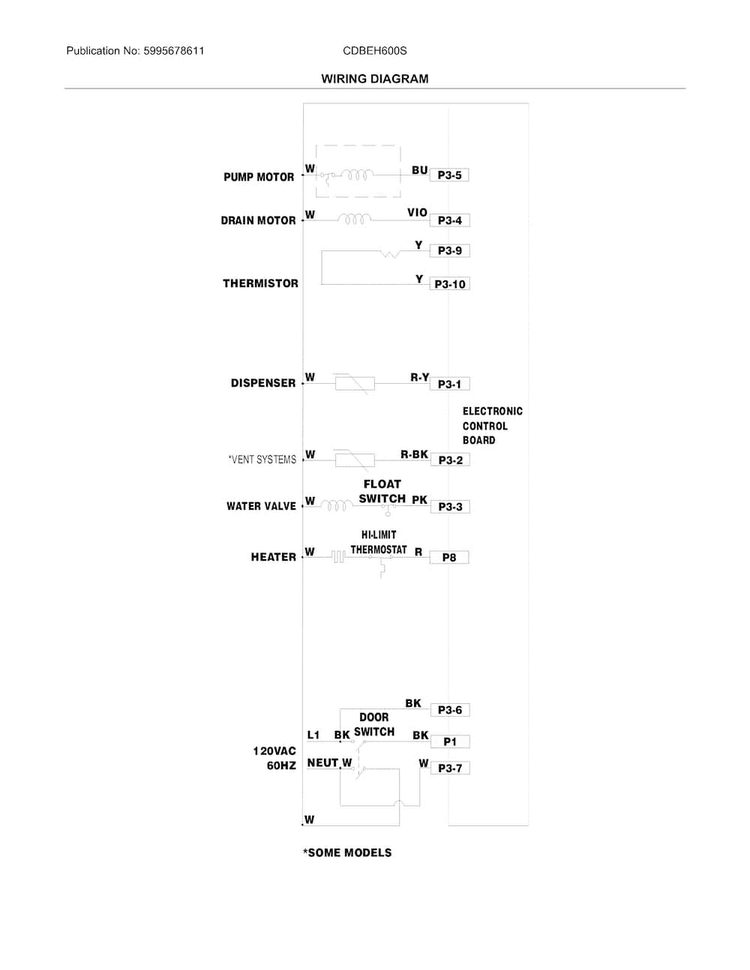 Wiring Diagram Diagram and Parts List for CDBEH600SS0A  Crosley Dishwasher