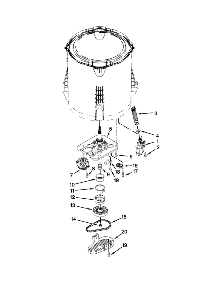 Gearcase, Motor And Pump Parts Diagram and Parts List for NTW4701BQ0  Amana Washer