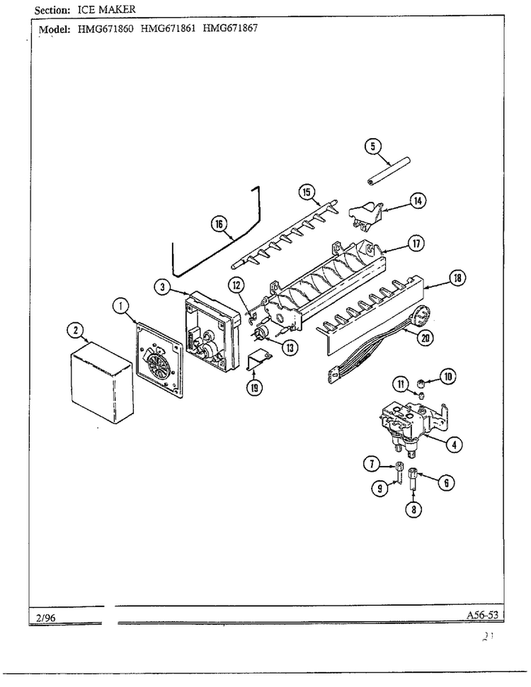 Ice Maker Diagram and Parts List for HMG671860  Admiral Refrigerator