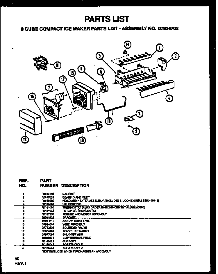 8 Cube Compact Ice Maker Diagram and Parts List for SZD25N2E-P1162431WE  Amana Refrigerator