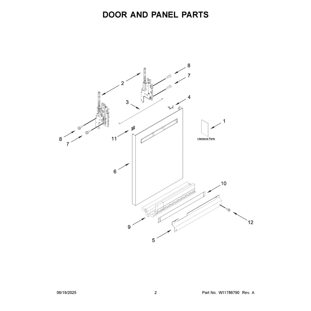 Door And Panel Parts Diagram and Parts List for MDB7959SKZ4  Maytag Dishwasher