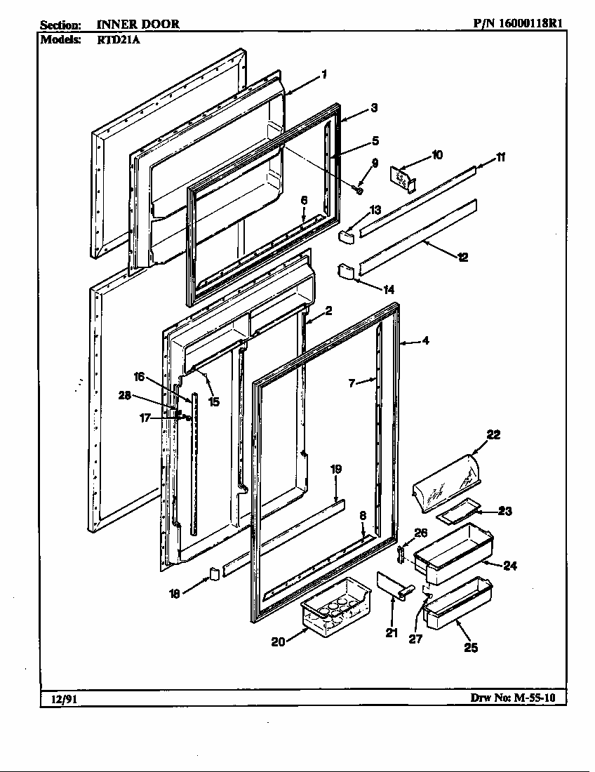 Inner Door Diagram and Parts List for RTD21A-AH71F  Maytag Refrigerator