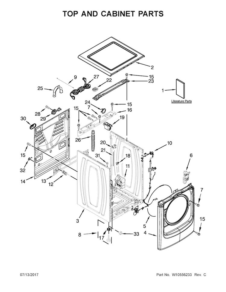 Top And Cabinet Parts Diagram and Parts List for MHW7000AG0  Maytag Washer