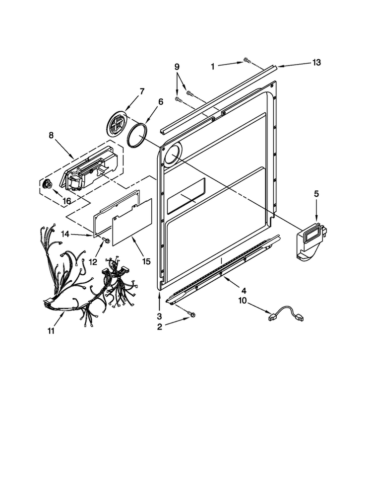 Inner Door Parts Diagram and Parts List for JDB3600AWS0  Jenn-Air Dishwasher