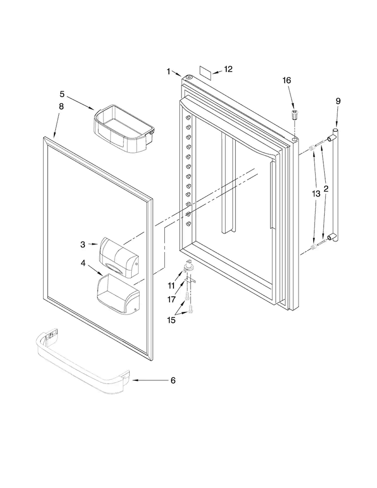 Refrigerator Door Parts Diagram and Parts List for JBR2088WEM0  Jenn-Air Refrigerator