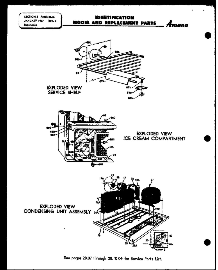 Shelf, Ice Cream Unit, Condensing Unit Diagram and Parts List for 12K  Amana Freezer