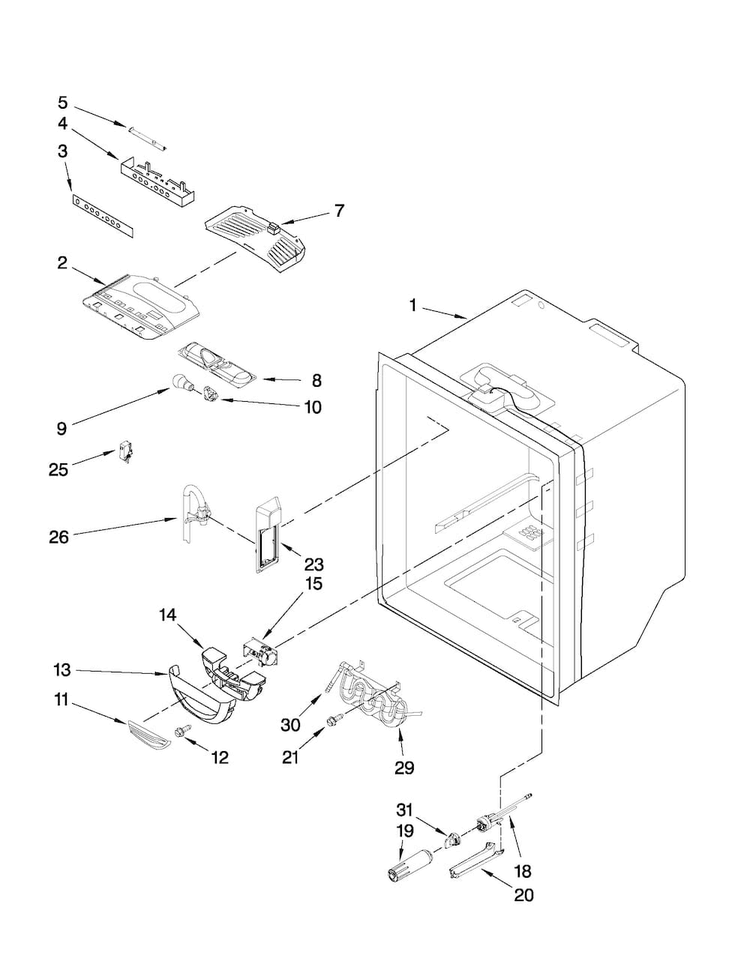 Refrigerator Liner Parts Diagram and Parts List for JFC2290VEP5  Jenn-Air Refrigerator