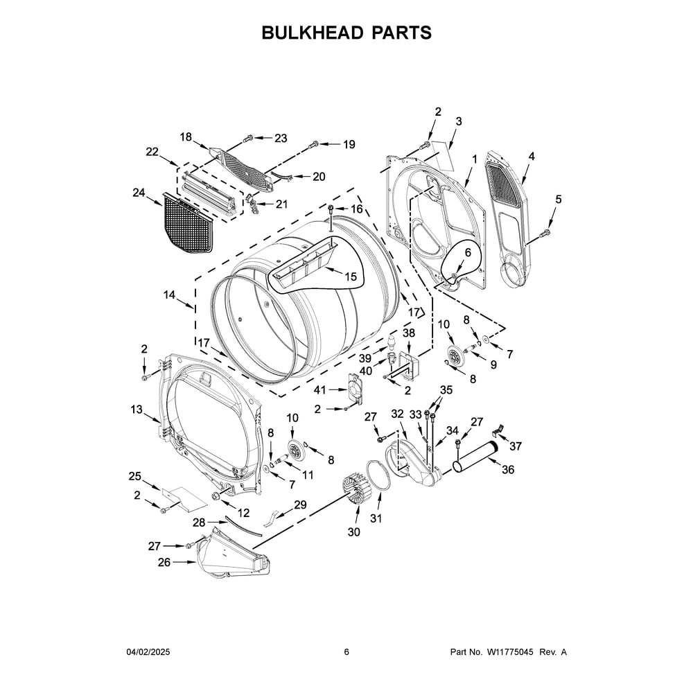 Bulkhead Parts Diagram and Parts List for MED6230RHW4  Maytag Dryer