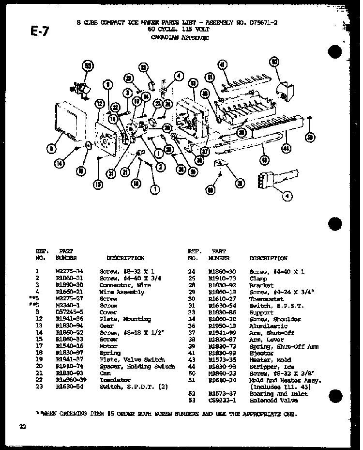 8 Cube Compact Ice Maker Diagram and Parts List for TC18G-P75535-1W  Amana Refrigerator